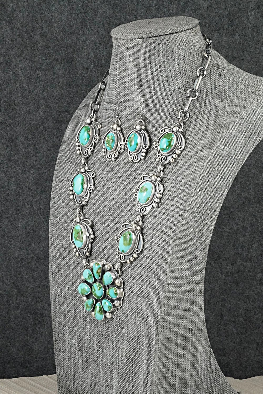 Turquoise & Sterling Silver Necklace and Earrings Set - Kathleen Livingston
