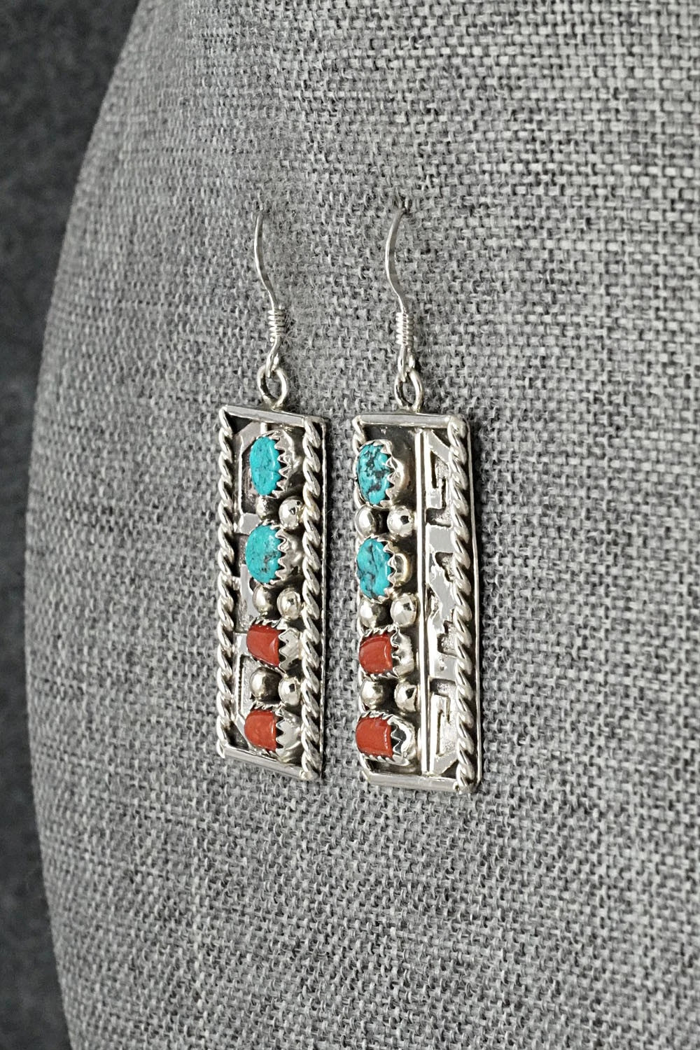Turquoise, Coral & Sterling Silver Earrings - Ronnie Spencer