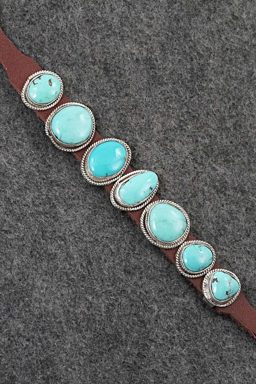 Turquoise, Sterling Silver & Leather Bracelet - Rosita Charlie