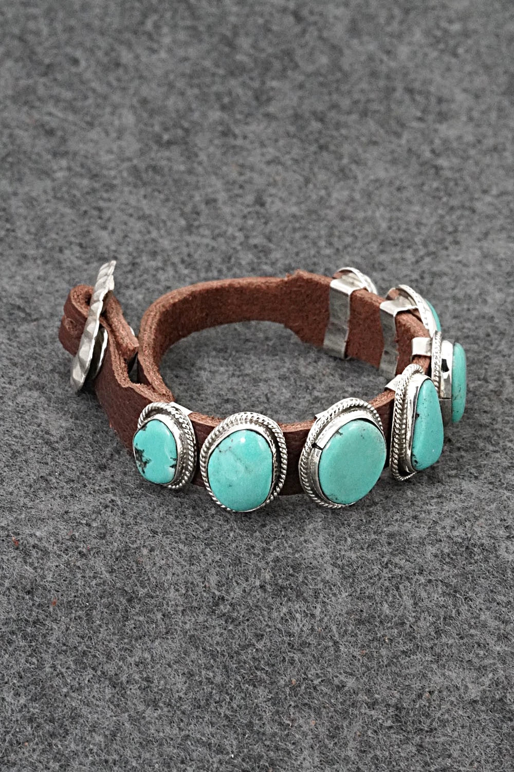 Turquoise, Sterling Silver & Leather Bracelet - Marlene Ramone