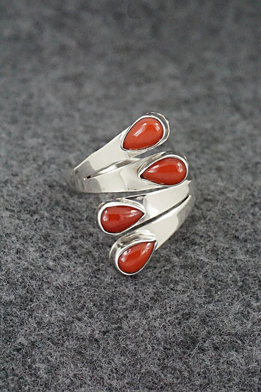 Coral & Sterling Silver Ring - Thomas Yazzie - Size 9