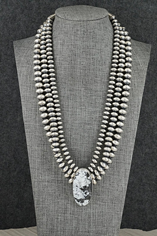 White Buffalo & Sterling Silver Navajo Pearl Necklace - Gruber & Halwood
