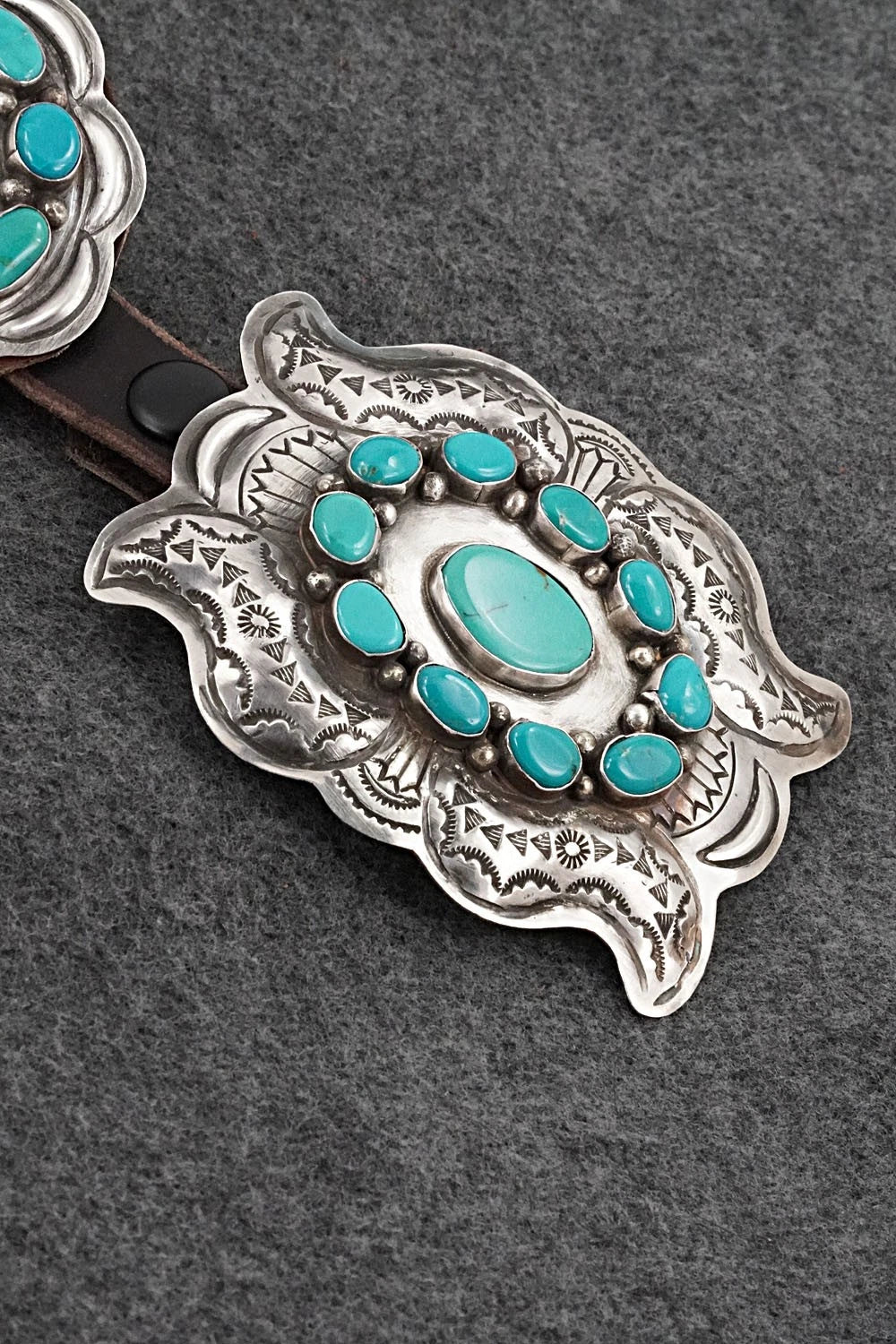 Turquoise, Sterling Silver & Leather Concho Belt - Dan Morgan