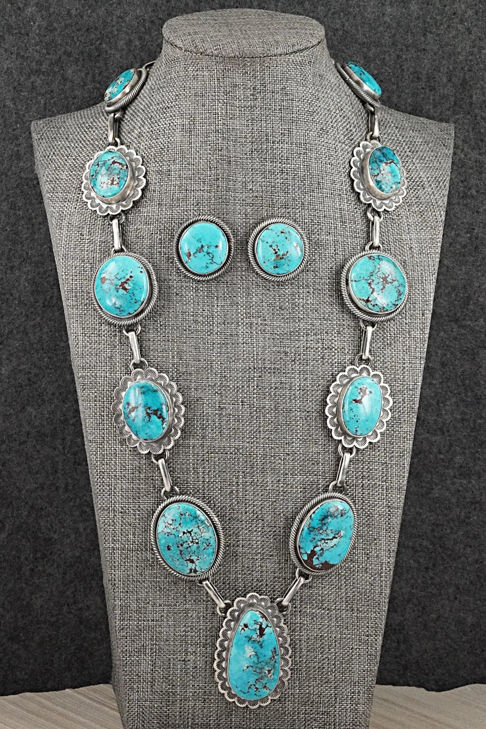 Turquoise & Sterling Silver Necklace and Earrings Set - Mark Yazzie