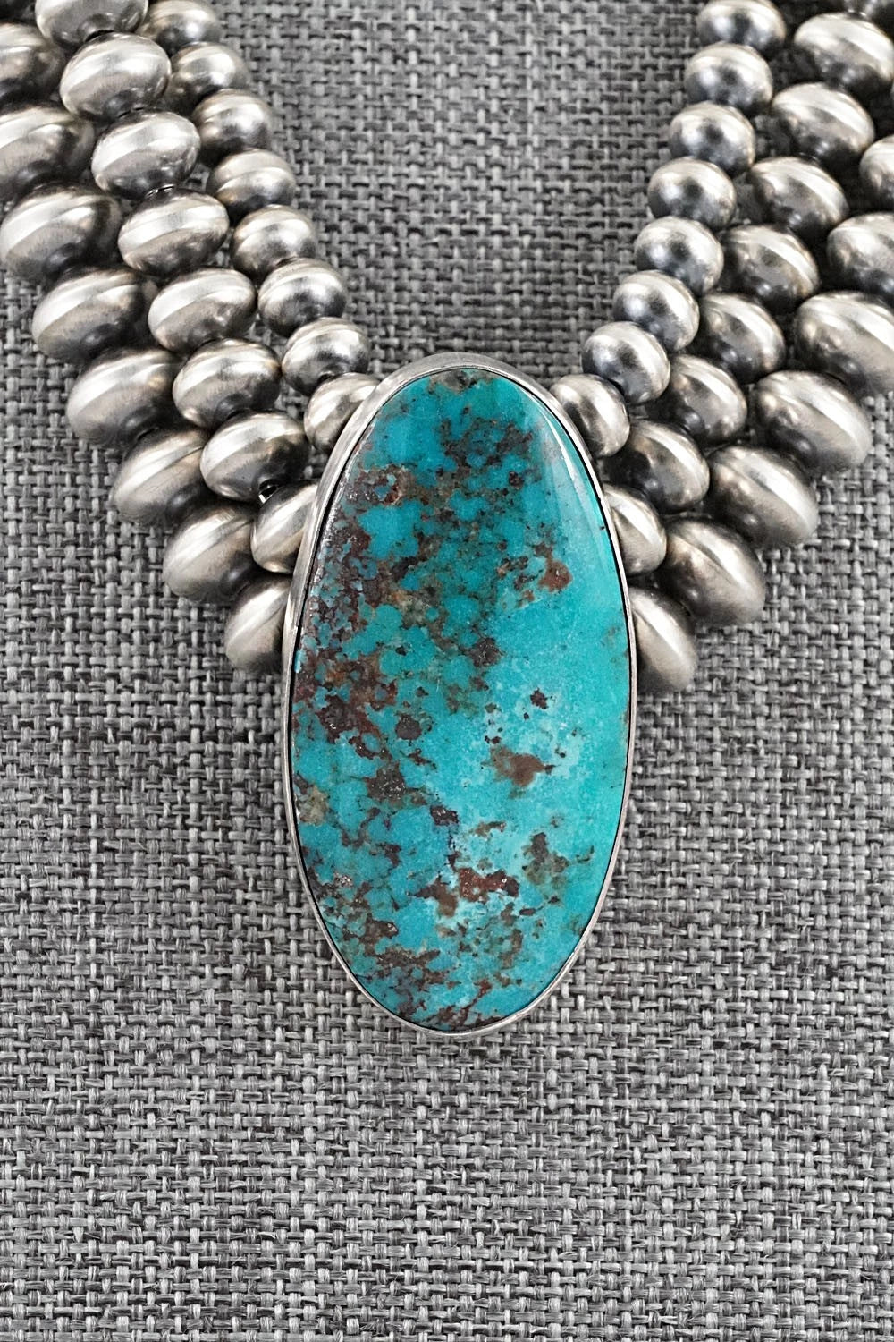 Turquoise & Sterling Silver Navajo Pearl Necklace - Gruber & Halwood