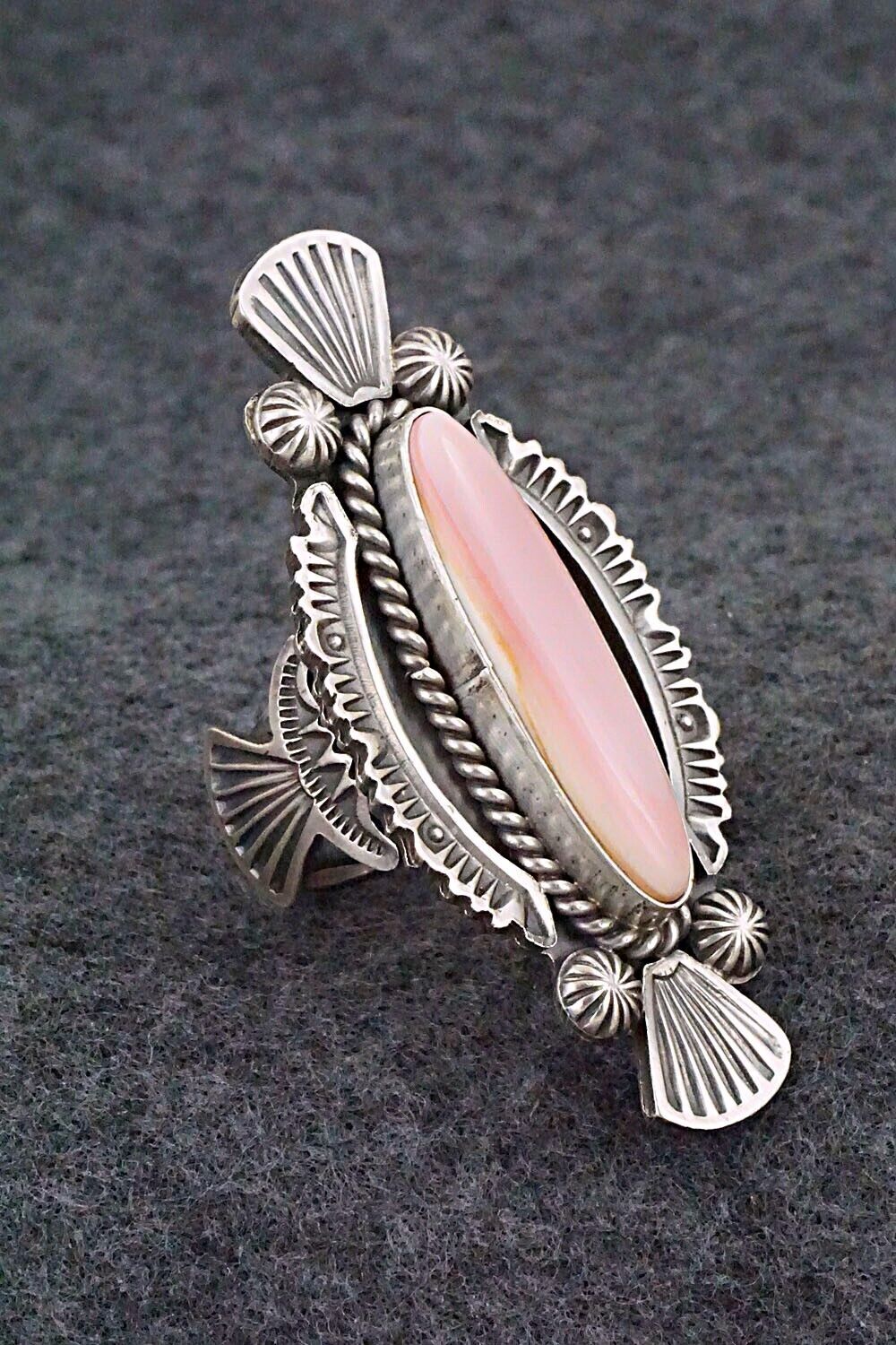 Pink Conch Shell & Sterling Silver Ring - Michael Calladitto - Size 8