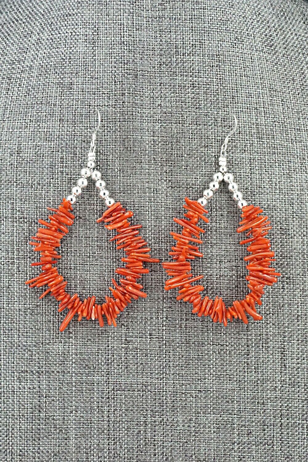 Coral & Sterling Silver Earrings - Doreen Jake