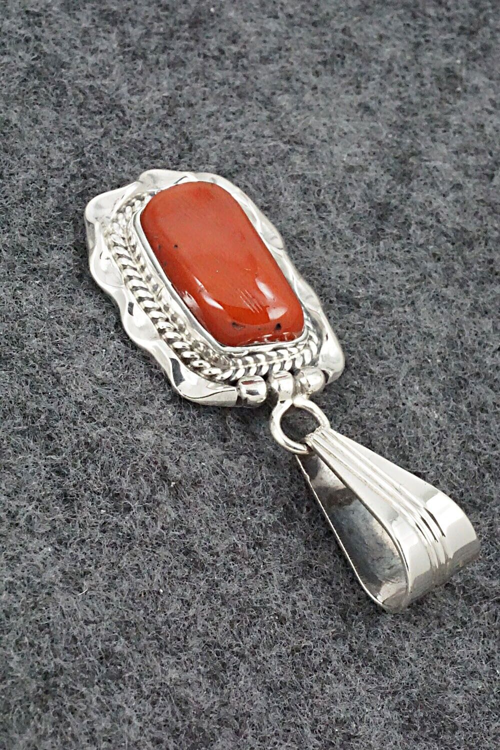 Coral & Sterling Silver Pendant - Samuel Yellowhair