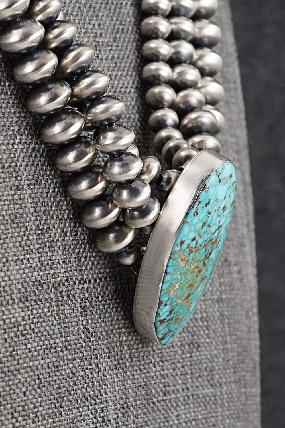 Turquoise & Sterling Silver Navajo Pearl Necklace - Gruber & Halwood