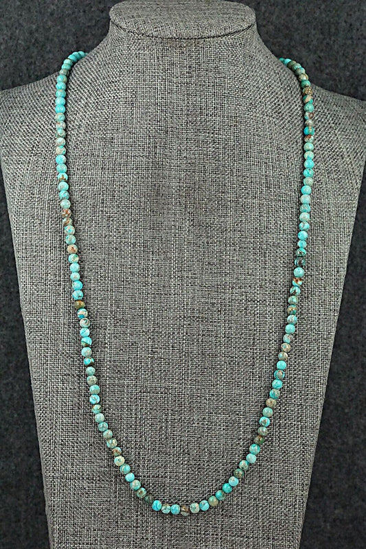 Turquoise, Shell & Sterling Silver Necklace 24" - Ramona Calavaza