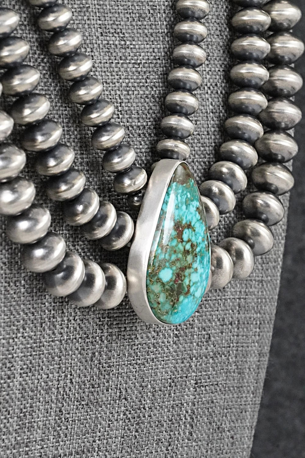 Turquoise & Sterling Silver Navajo Pearl Necklace - Gruber & Halwood