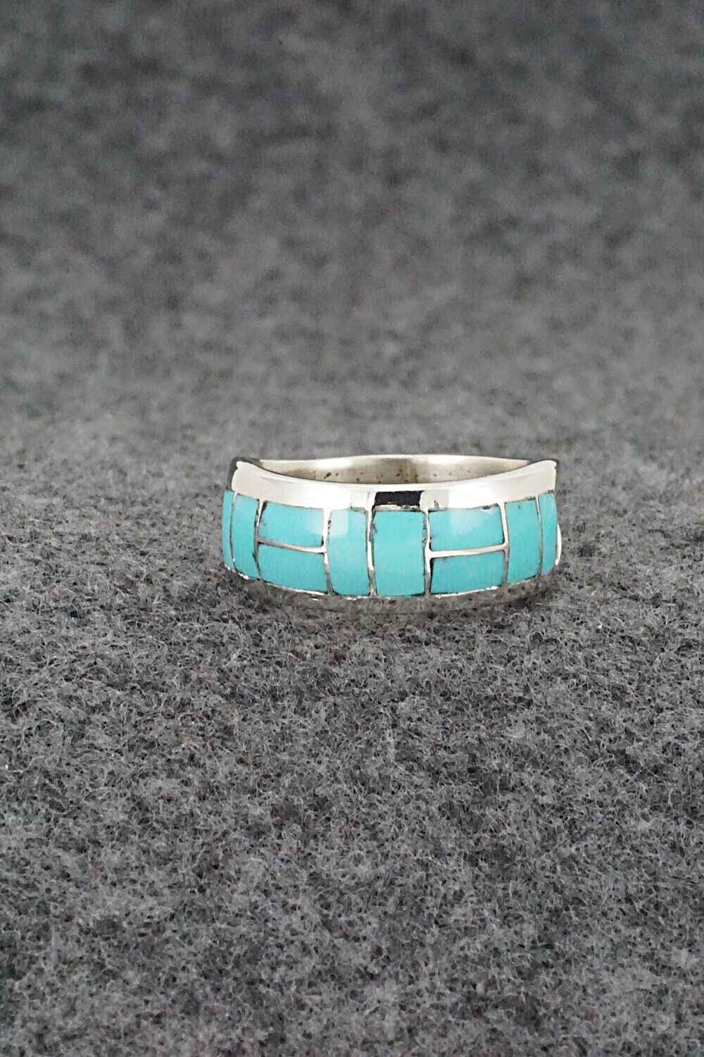 Turquoise & Sterling Silver Inlay Ring - Sibert Bowannie - Size 7