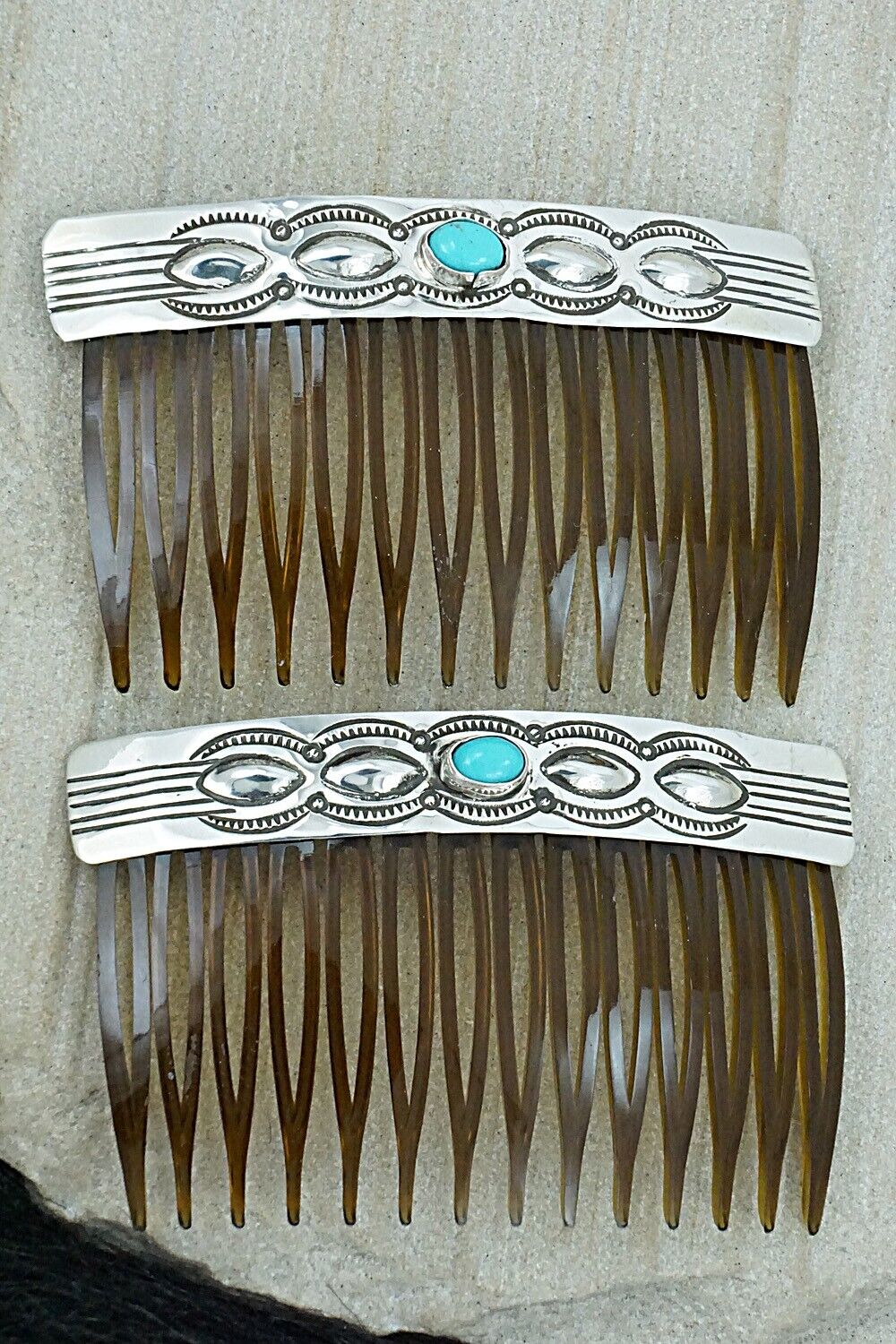 Turquoise & Sterling Silver Hair Combs - Jennie Blackgoat