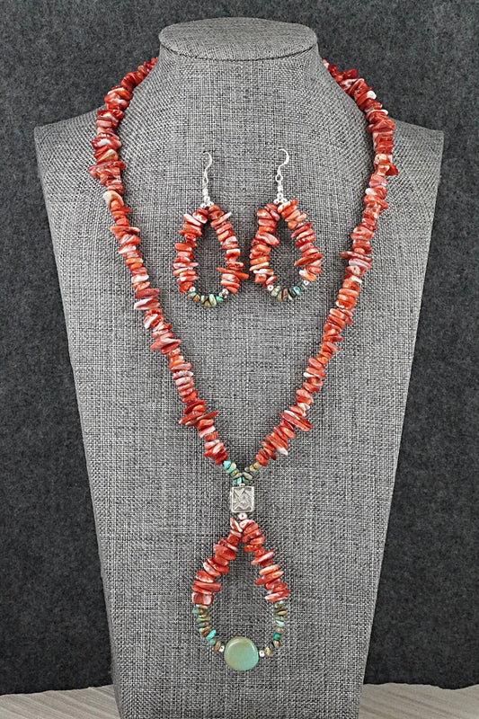 Spiny Oyster, Turquoise & Sterling Silver Necklace Set - Erika Brown