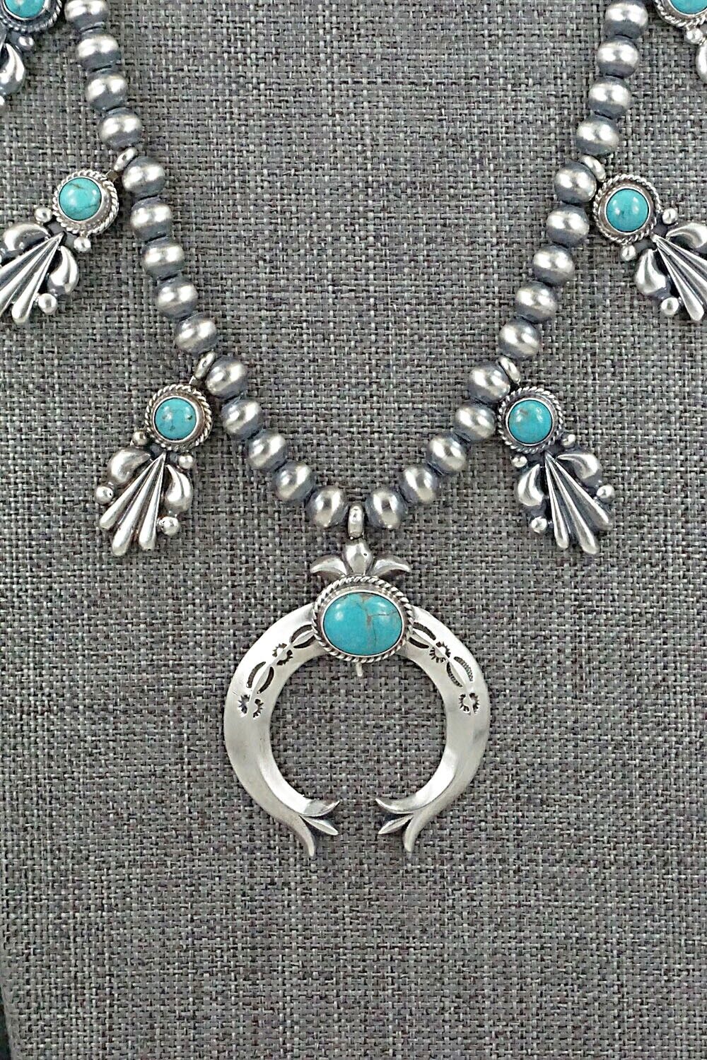Turquoise & Sterling Silver Squash Blossom Necklace - Bobby Platero