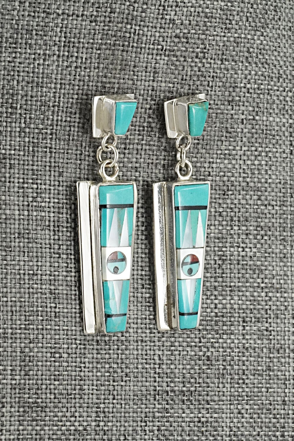 Multi Stone Inlay & Sterling Silver Earrings - Roland Edaakie
