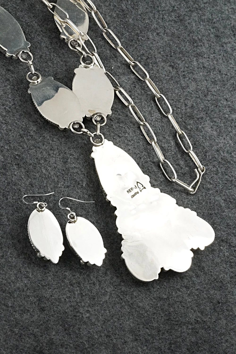 White Buffalo & Sterling Silver Necklace and Earrings Set - Vernon Johnson