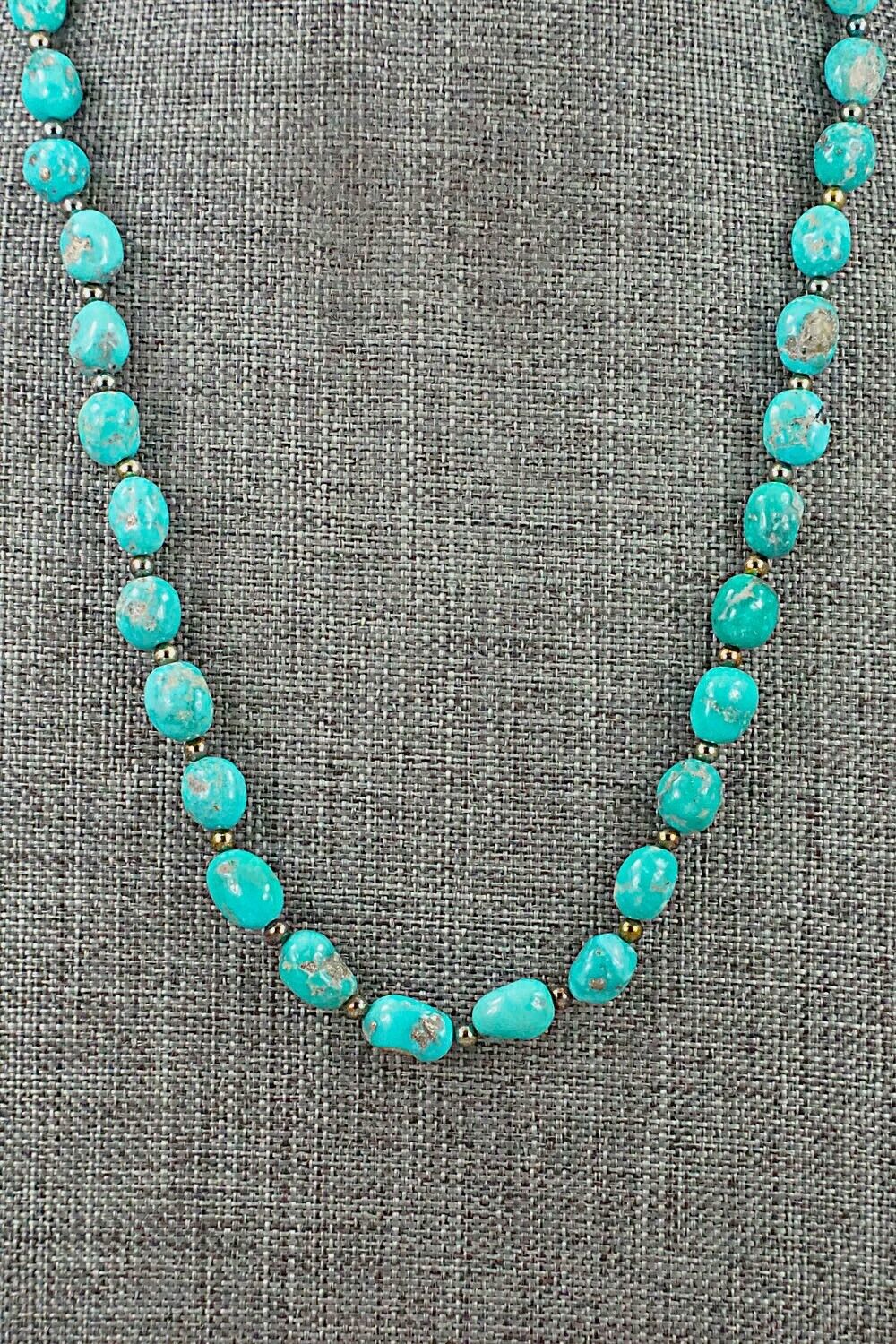 Turquoise & Sterling Silver Necklace 26" - Doreen Jake