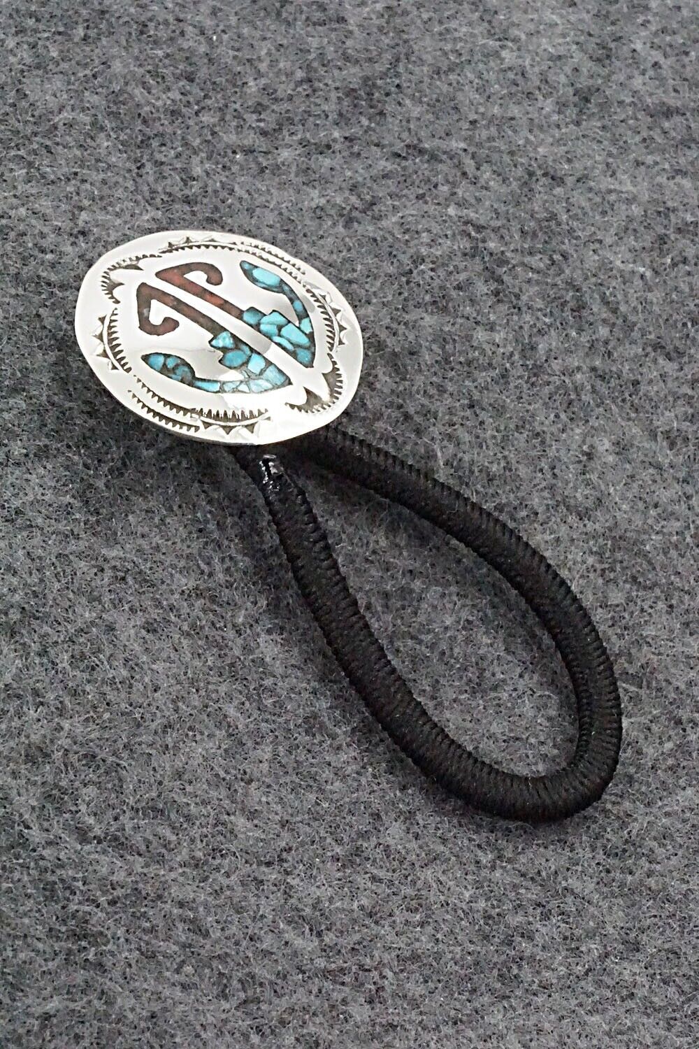 Turquoise, Coral & Sterling Silver Hair Tie - Joleen Yazzie