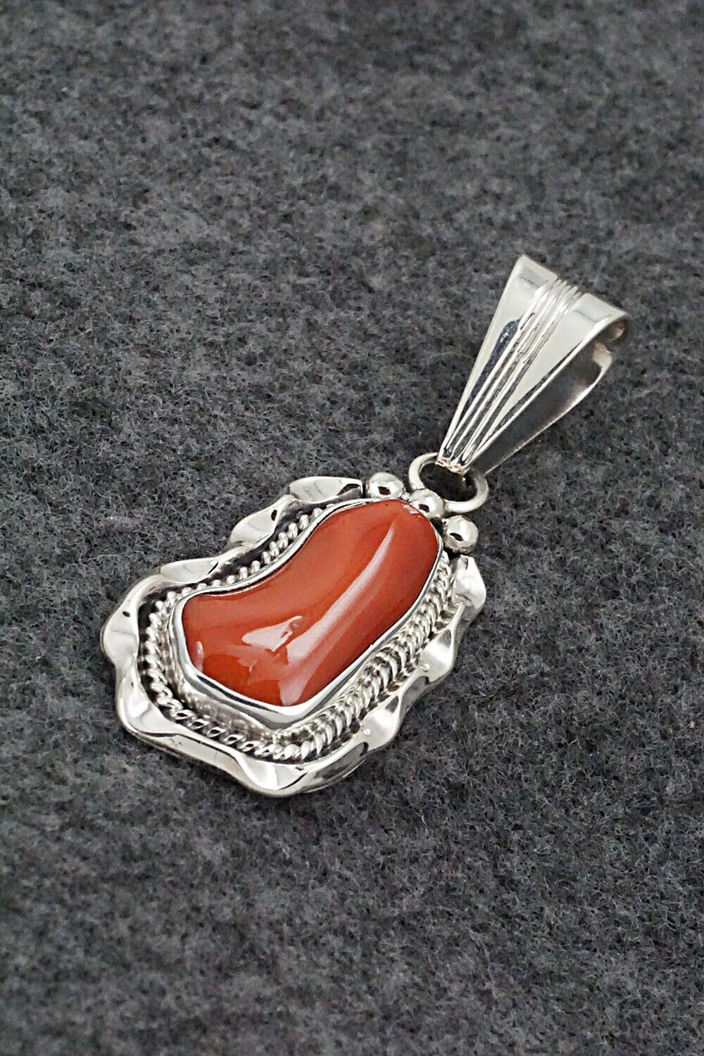 Coral & Sterling Silver Pendant - Samuel Yellowhair