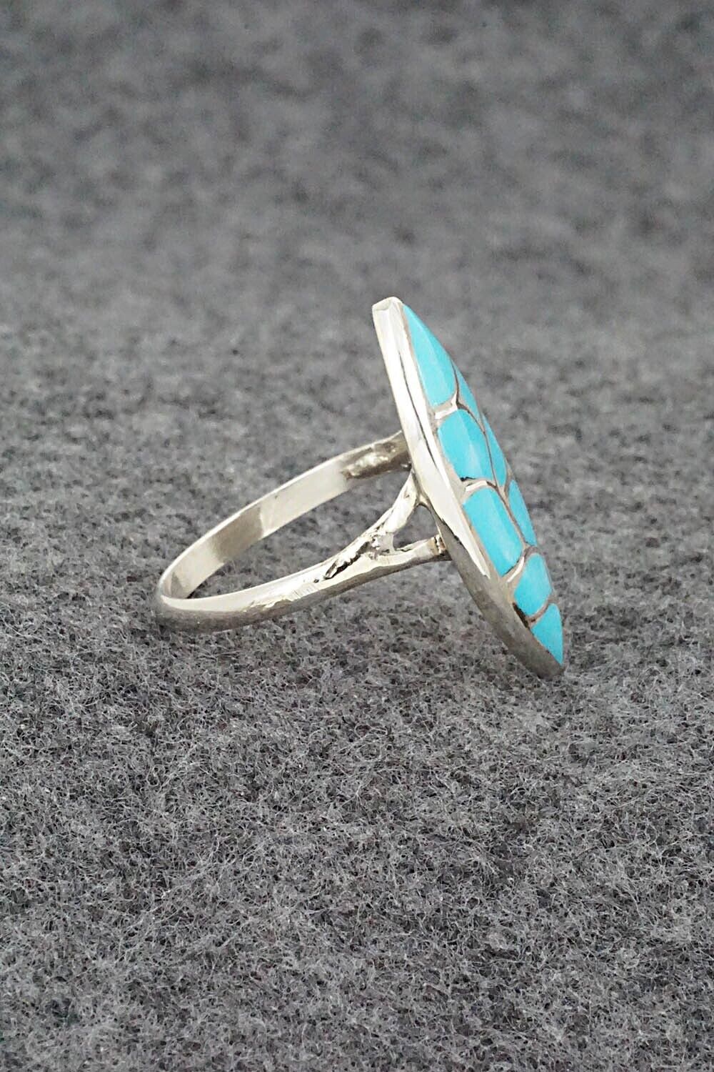 Turquoise & Sterling Silver Ring - Orena Leekya - Size 8.75