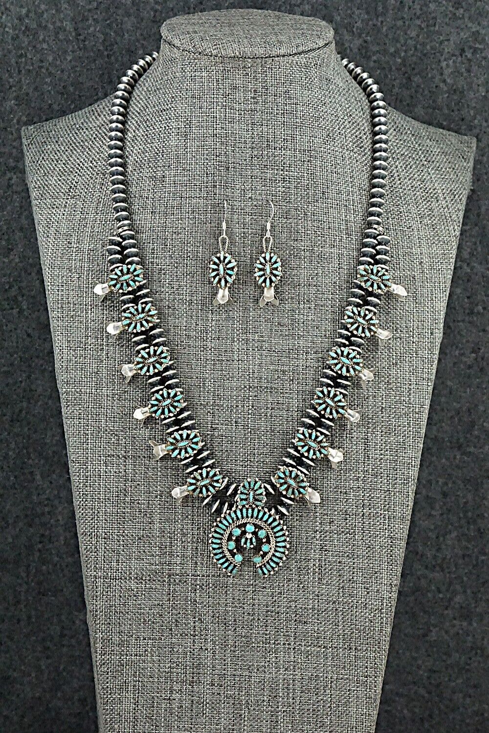 Turquoise & Sterling Silver Mini Squash Blossom Set - Lorena Peina