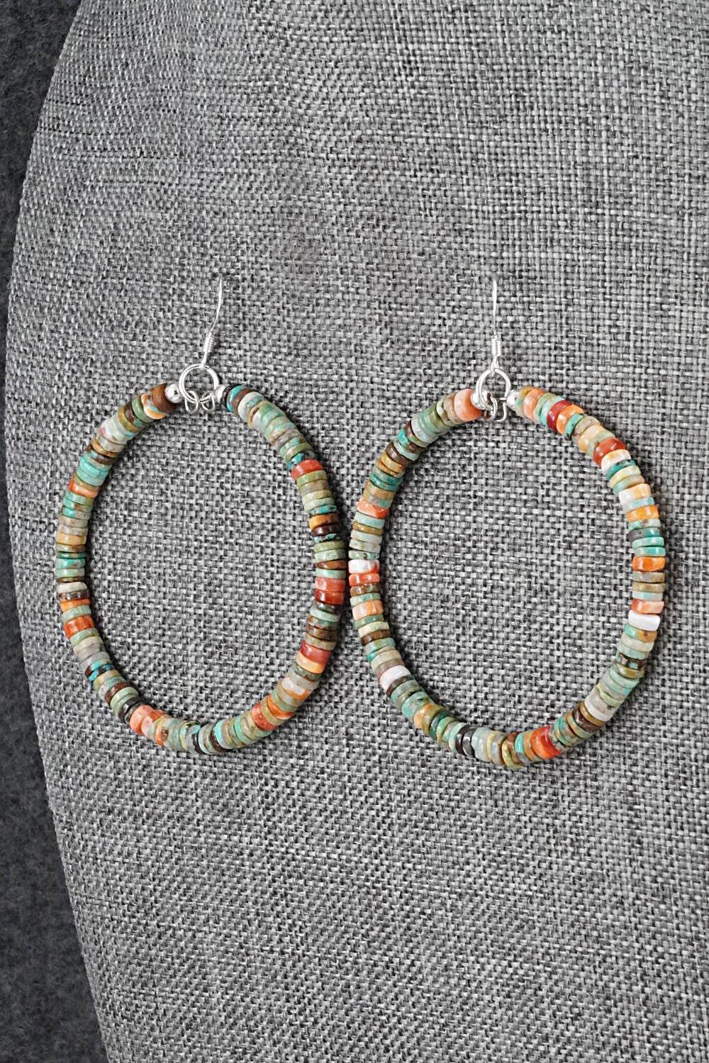 Turquoise, Spiny Oyster & Sterling Silver Earrings - Doreen Jake