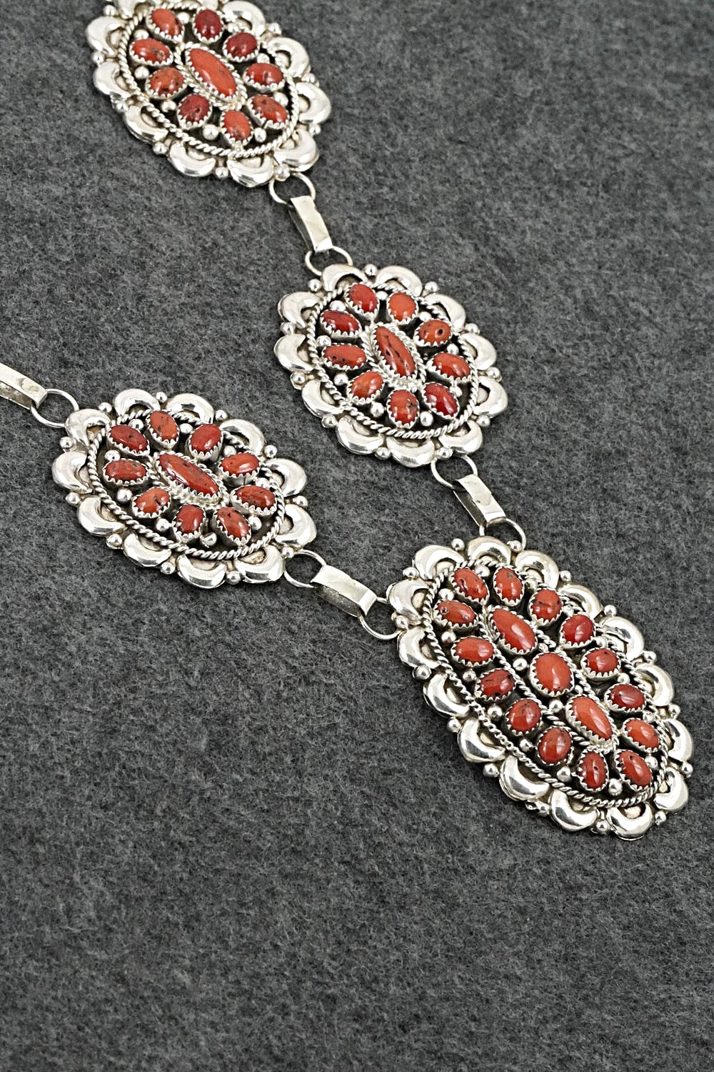 Coral & Sterling Silver Necklace and Earrings Set - Eunice Wilson