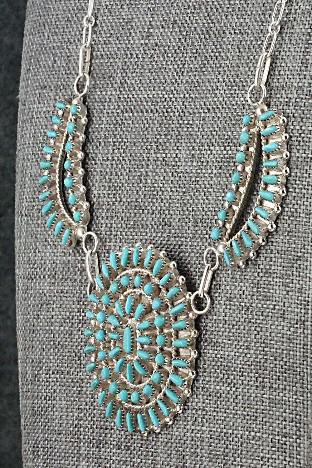 Turquoise & Sterling Silver Necklace and Earrings Set - Vergie Lonjose