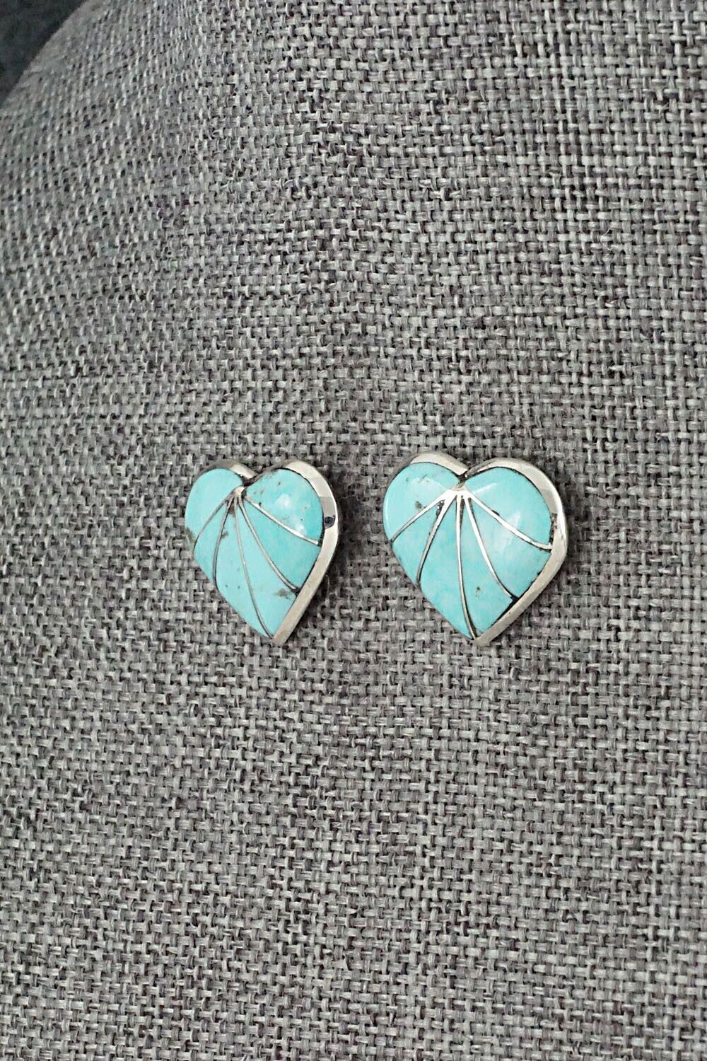 Turquoise and Sterling Silver Inlay Earrings - Evelyn Mahkee