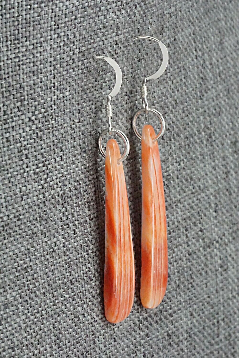Spiny Oyster & Sterling Silver Earrings - Louise Pete