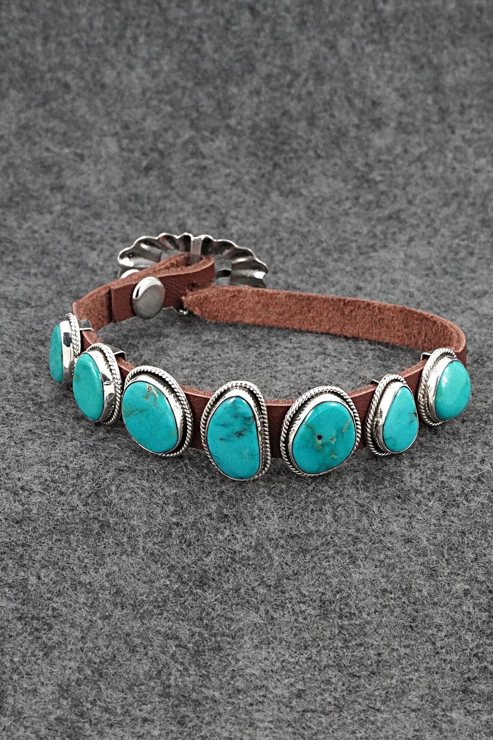 Turquoise, Sterling Silver & Leather Bracelet - Marlene Ramone