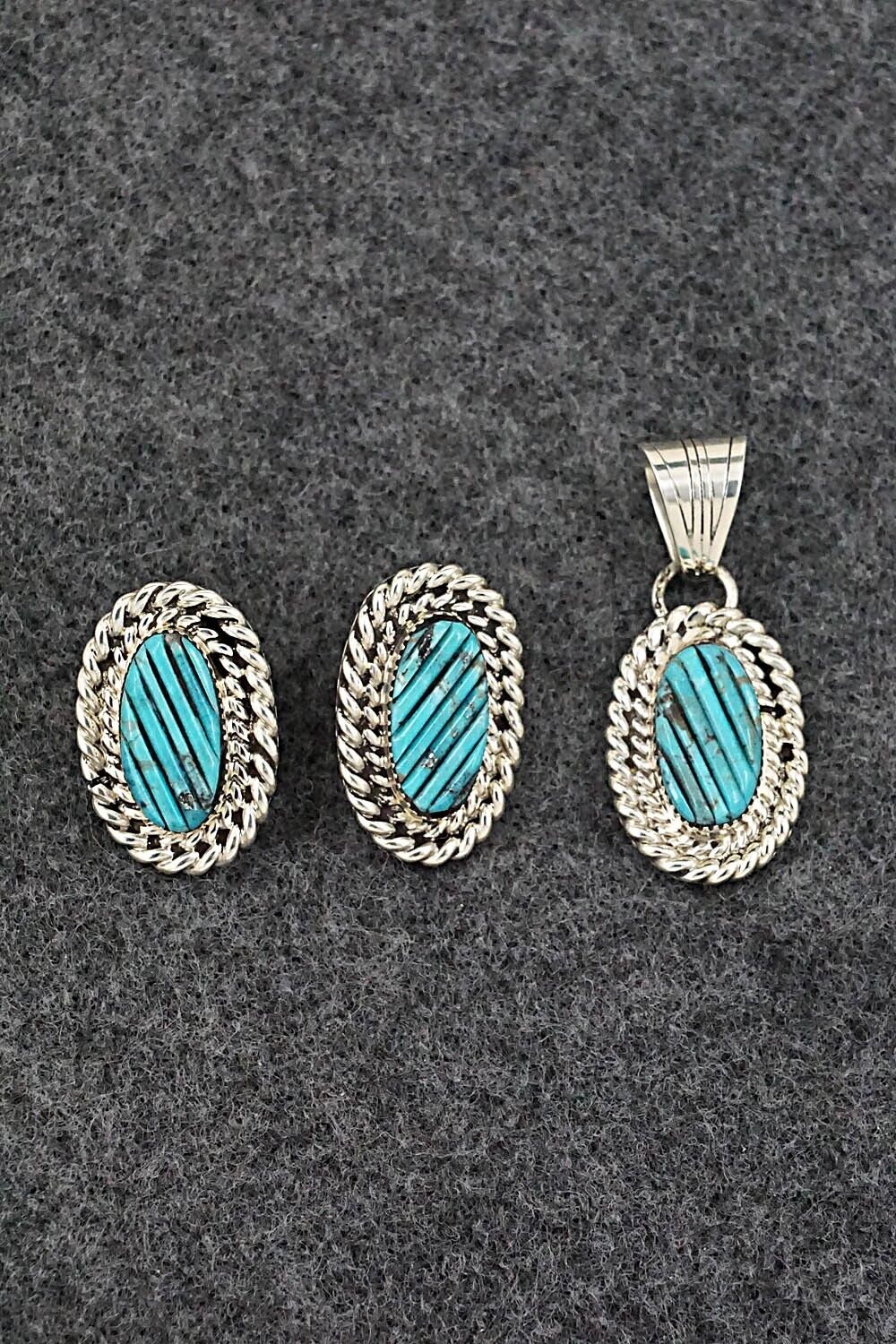 Turquoise & Sterling Silver Pendant and Earrings Set - Tom Lewis