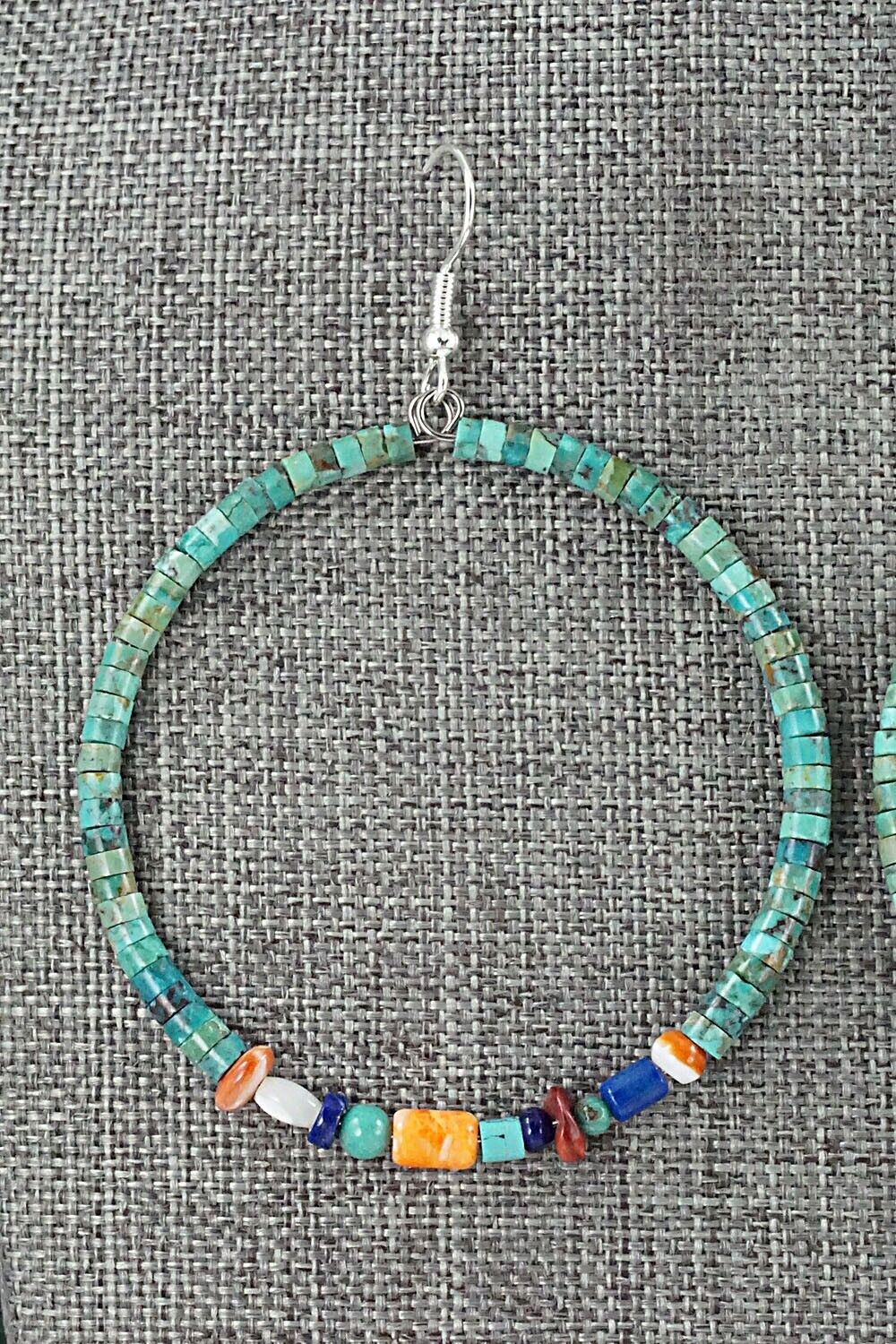 Multi Stone & Sterling Silver Hoop Earrings - Helen Tsosie