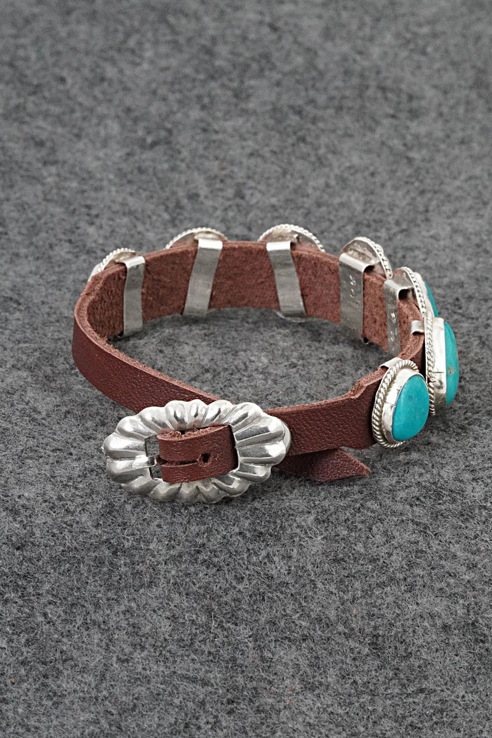 Turquoise, Sterling Silver & Leather Bracelet - Rosita Charlie