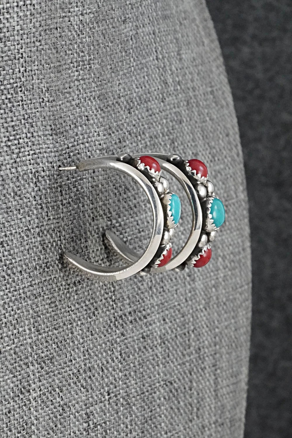 Coral, Turquoise & Sterling Silver Earrings - Paul Largo