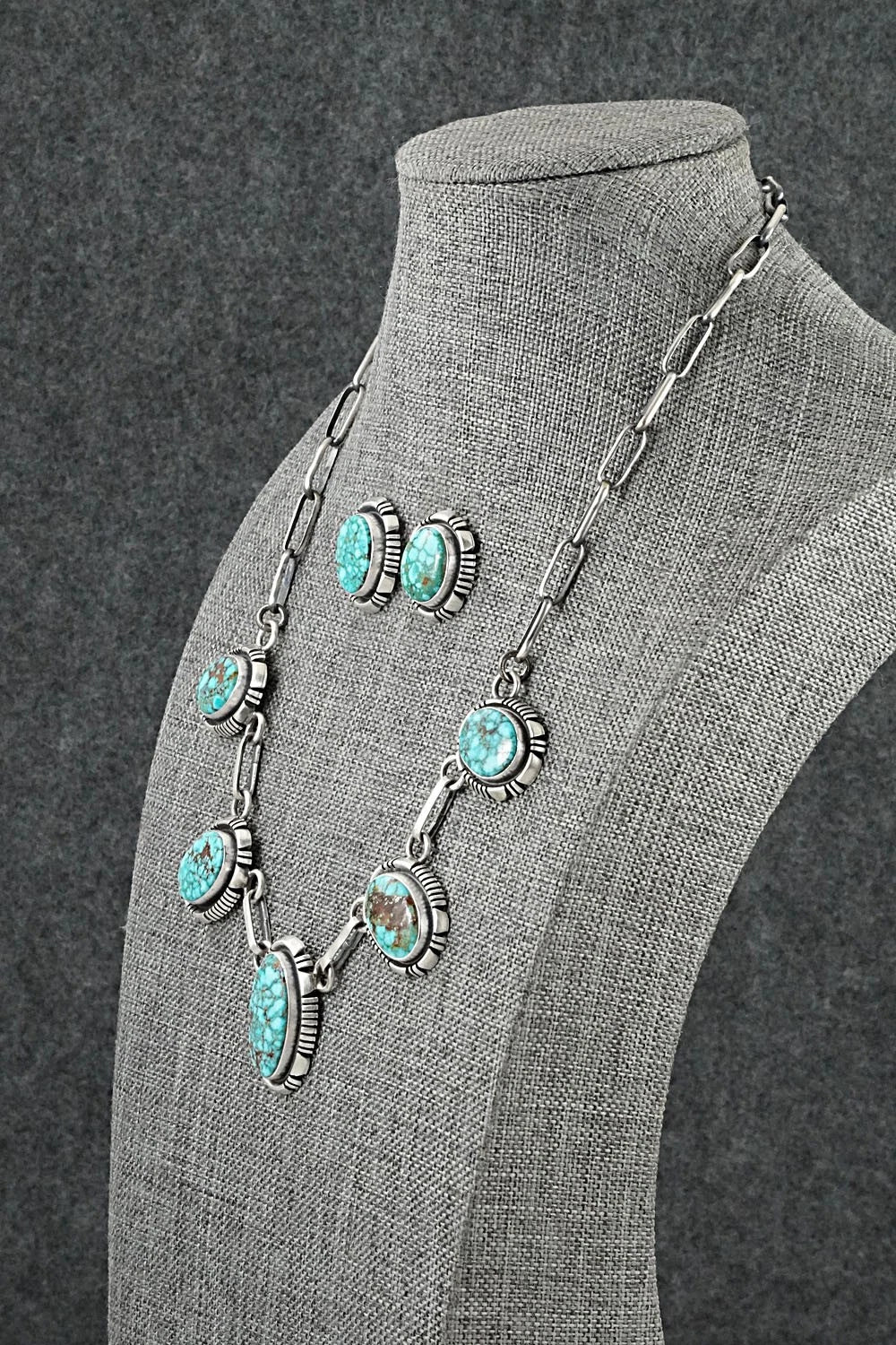 Turquoise & Sterling Silver Necklace and Earrings Set - Mark Yazzie