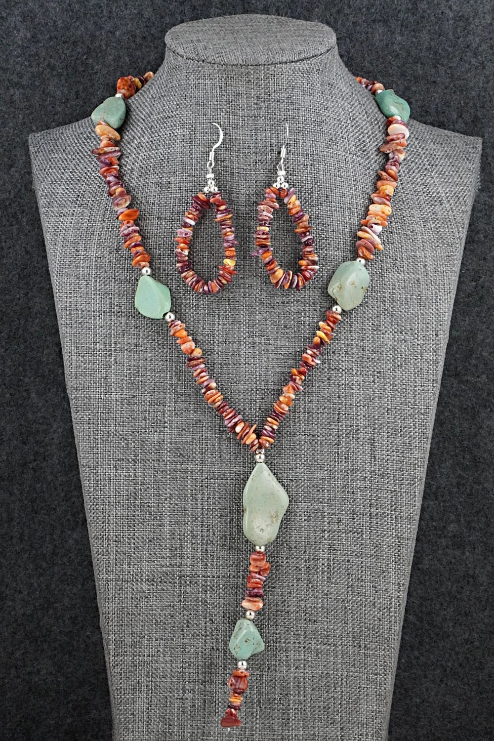 Spiny Oyster, Turquoise & Sterling Silver Necklace Set - Erika Brown