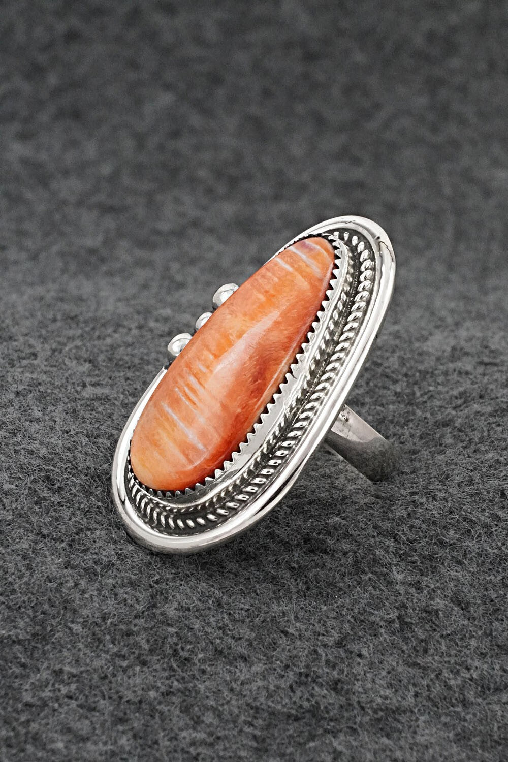 Spiny Oyster & Sterling Silver Ring - Leslie Nez - Size 8 Adj.