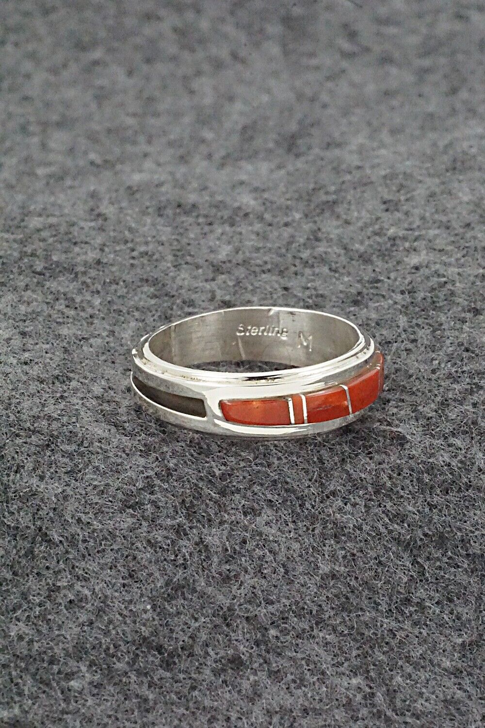 Coral & Sterling Silver Inlay Ring - Wilbert Muskett Jr. - Size 10