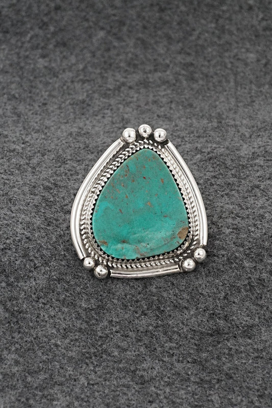 Turquoise & Sterling Silver Ring - Leslie Nez - Size 7 Adj.