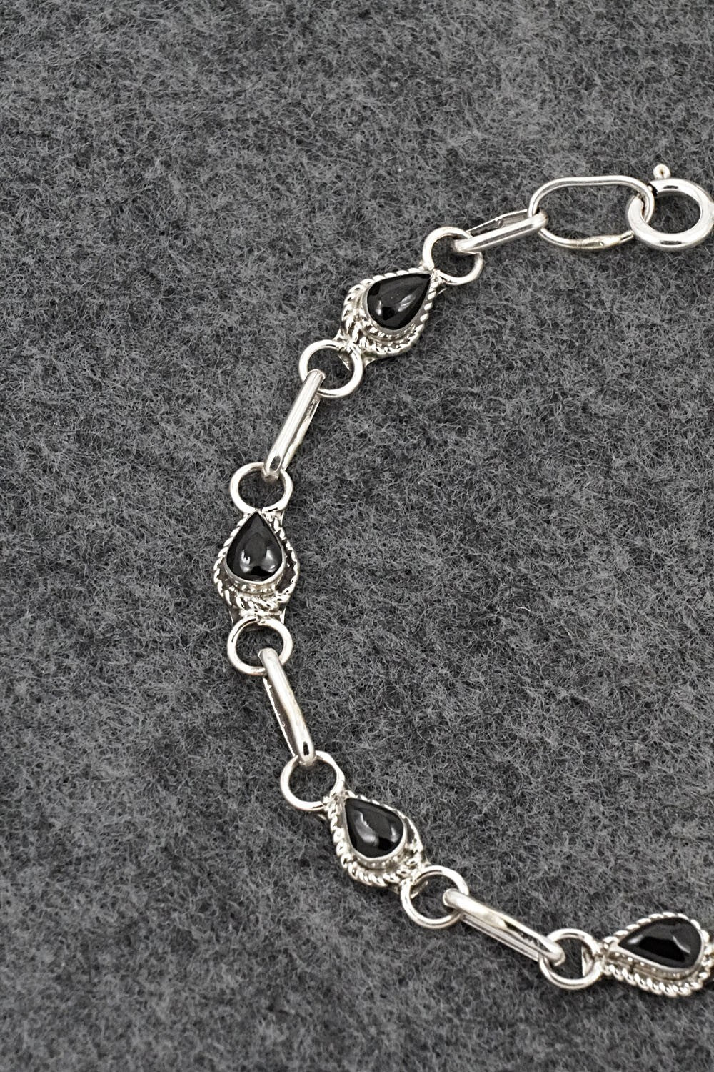 Onyx & Sterling Silver Link Bracelet - Carol Lateyice