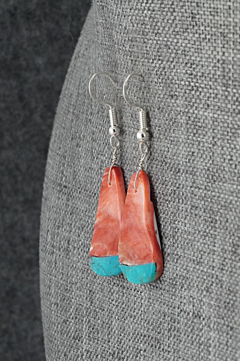 Spiny Oyster, Turquoise & Sterling Silver Earrings - Louise Pete