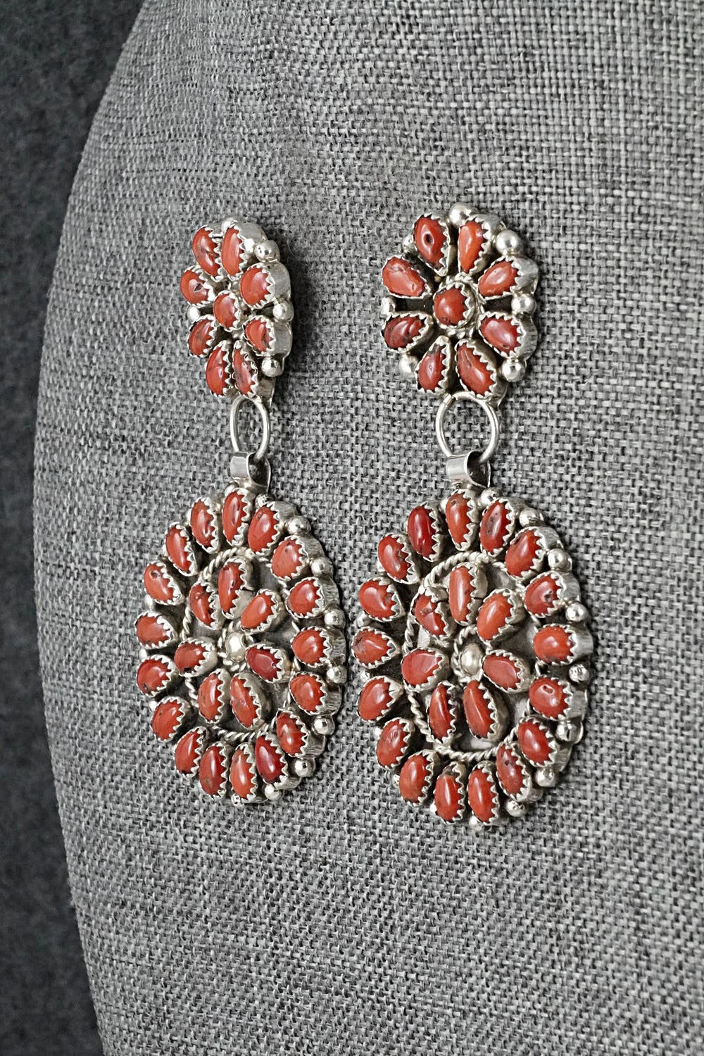 Coral & Sterling Silver Earrings - Eunice Wilson