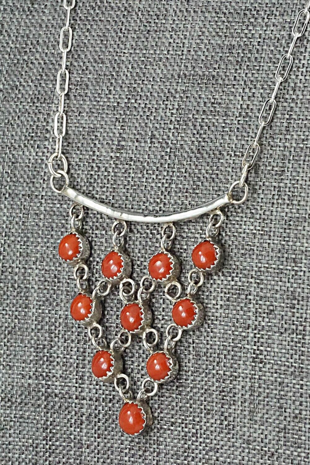 Coral & Sterling Silver Necklace and Earrings Set - Anthony Skeets