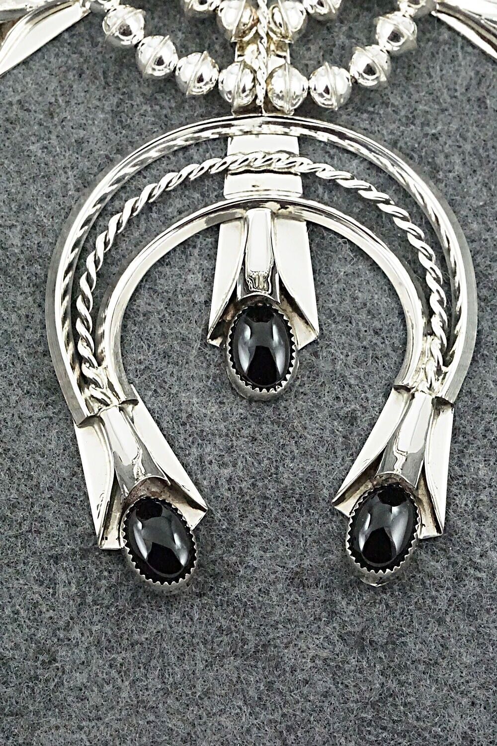 Onyx & Sterling Silver Squash Blossom Set - Louise Yazzie