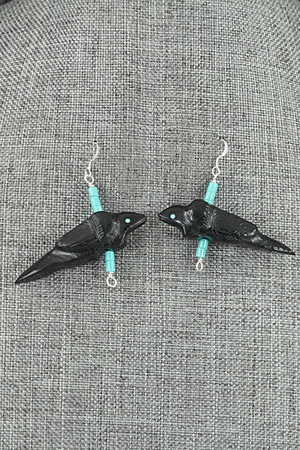 Turquoise, Jet Zuni Fetish & Sterling Silver Necklace Set - Herbert Halate