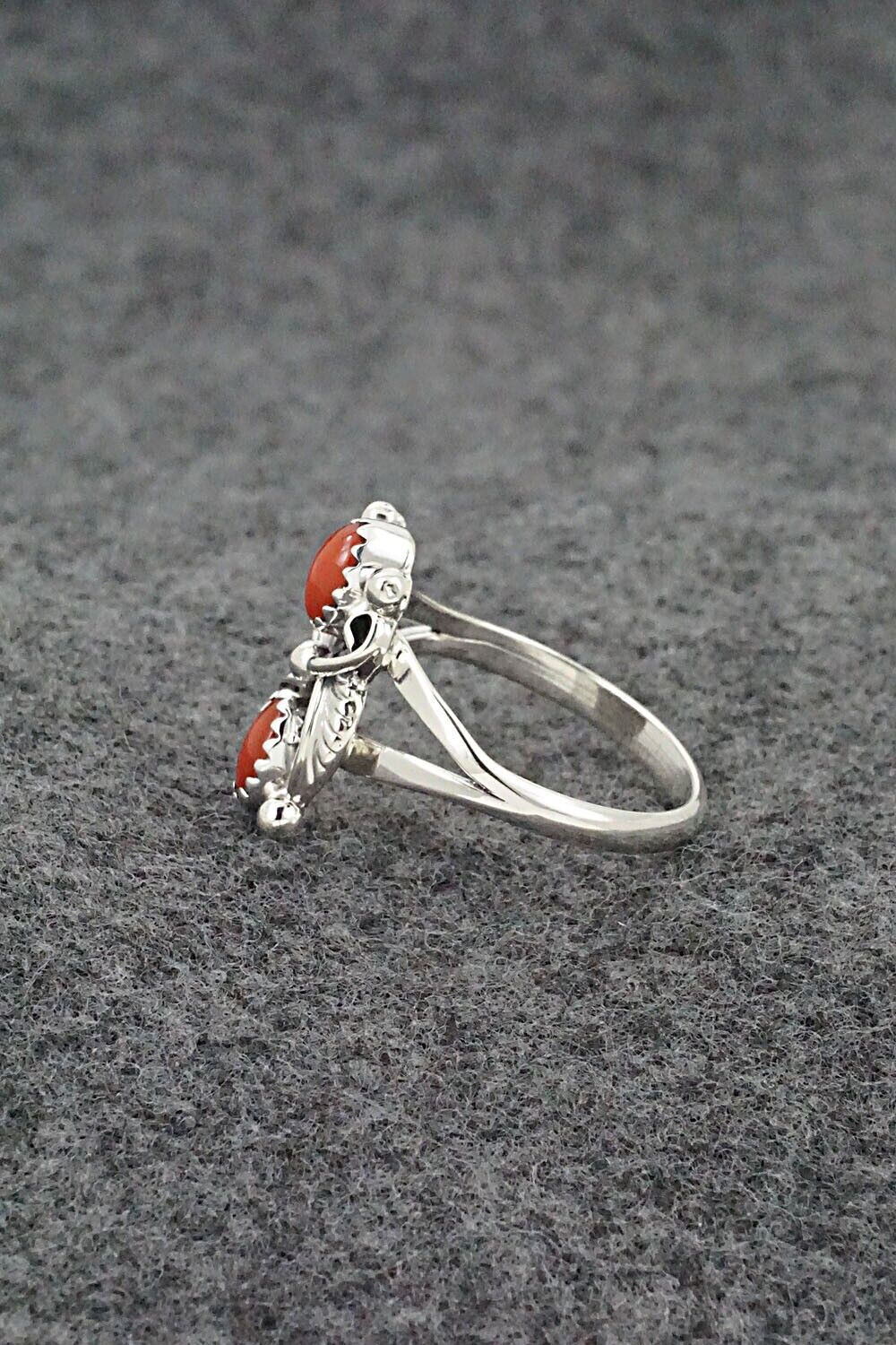 Coral & Sterling Silver Ring - Judy Largo - Size 8.5