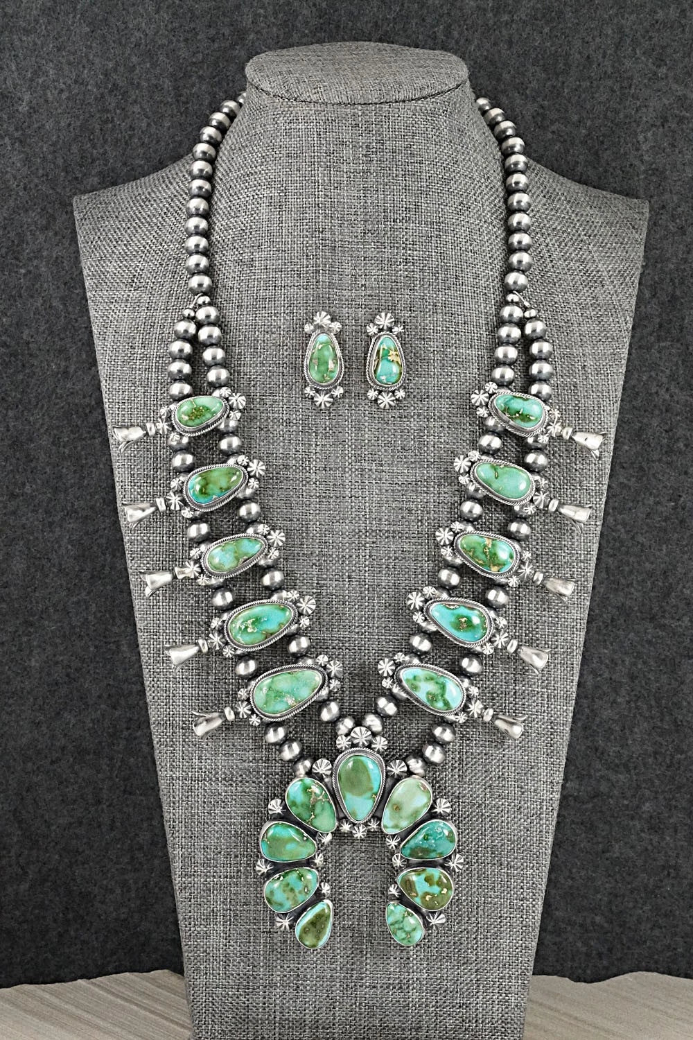 Turquoise & Sterling Silver Squash Blossom Set - Darrin Livingston