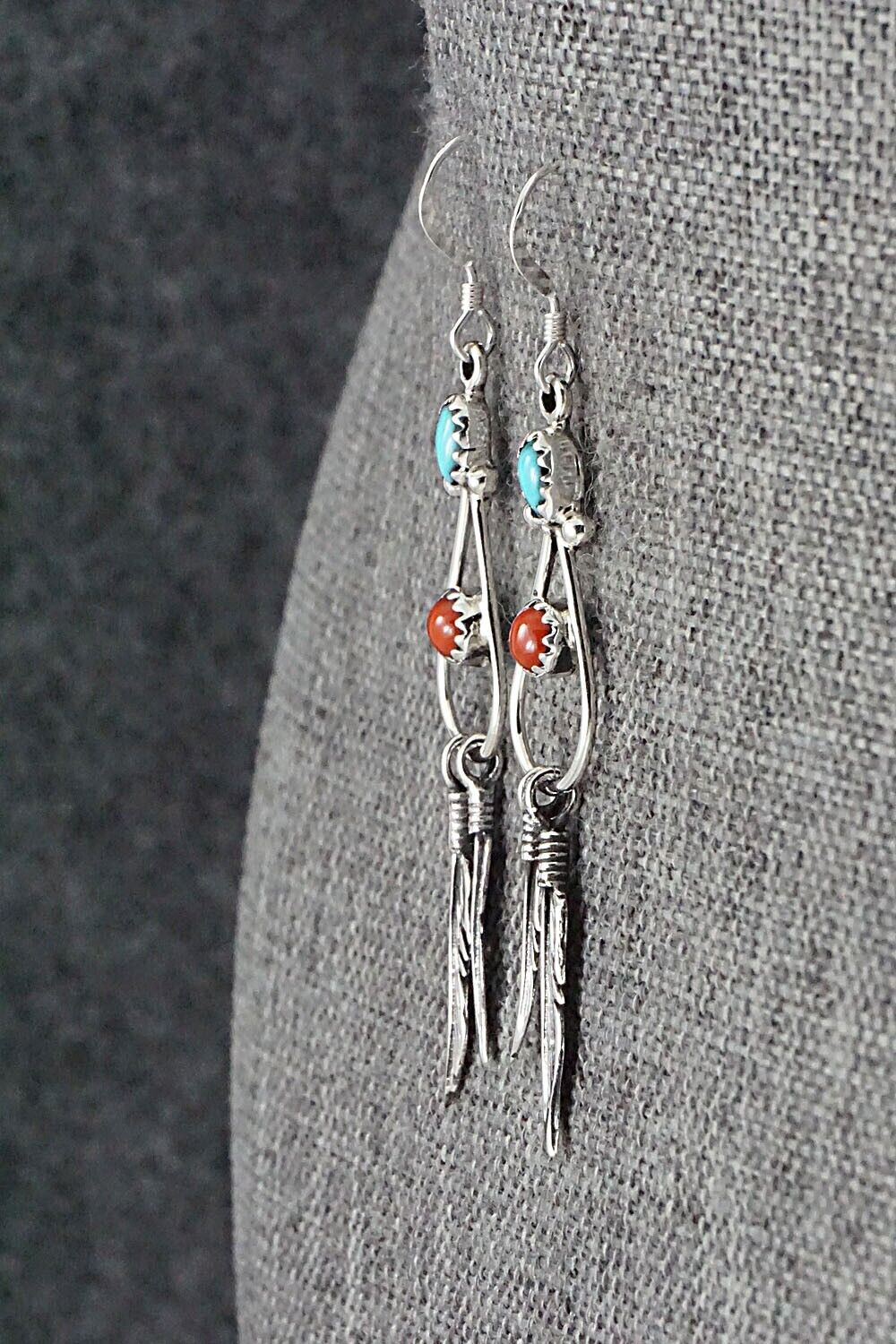 Turquoise, Coral & Sterling Silver Earrings - Annie Spencer